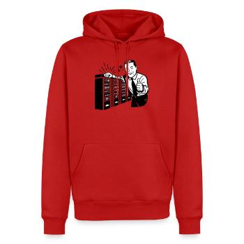 Retro IT Admin Smiling – Vintage Tech Support - Men’s Premium Organic Hoodie - red - Front - Nico (187cm)