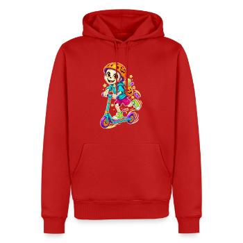 Halloween-Skelett auf Scooter - Männer Premium Bio Hoodie - Rot - Vorne - Nico (187cm)