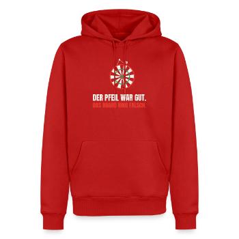 Dart Ausrede: Das Board hing falsch - Männer Premium Bio Hoodie - Rot - Vorne - Nico (187cm)