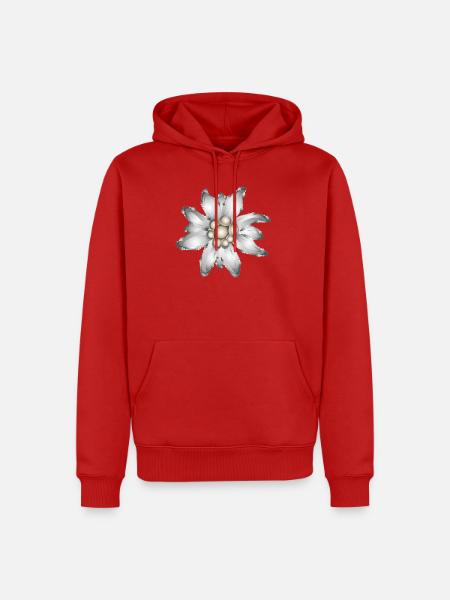 Trachten Stil Antik Silber Alpen-Edelweiß Brosche - Männer Premium Bio Hoodie - Rot