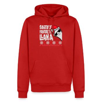 Santa's Favorite Llama Cool Sonnenbrille Seitlich - Männer Premium Bio Hoodie - Rot - Vorne - Nico (187cm)