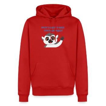 Lemur Grüßt Muddi Liebevoll - Männer Premium Bio Hoodie - Rot - Vorne - Nico (187cm)