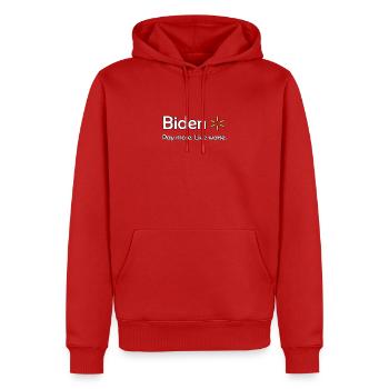 Biden Wirtschaftskritik T-Shirt - Männer Premium Bio Hoodie - Rot - Vorne - Nico (187cm)