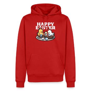 Frohe Ostern – Süße Küken bemalen Ostereier - Männer Premium Bio Hoodie - Rot - Vorne - Nico (187cm)