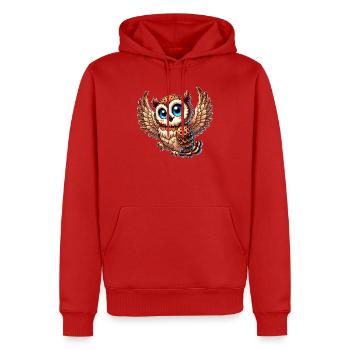 Süße Eule mit blauen Augen und Engelsflügeln - Männer Premium Bio Hoodie - Rot - Vorne - Nico (187cm)