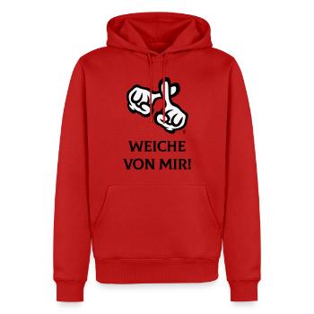 Weiche Von Mir! (Kreuz / Bibel / Religion / 2C) - Männer Premium Bio Hoodie - Rot - Vorne - Nico (187cm)