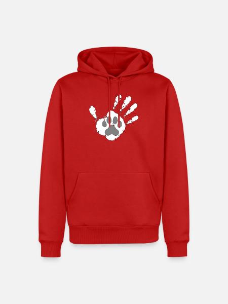 Hund Mensch High Five - Männer Premium Bio Hoodie - Rot
