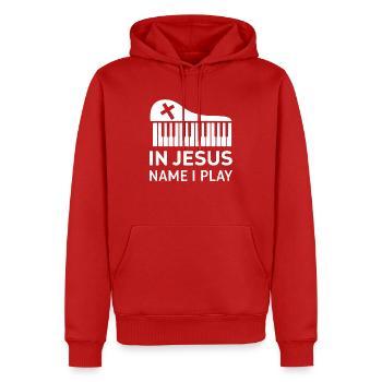 La foi et la musique unies - Sweat à capuche Premium bio Homme - rouge - Devant - Nico (187cm)