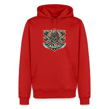 Alien Drones Logo - Männer Premium Bio Hoodie - Rot - Vorne - Nico (187cm)