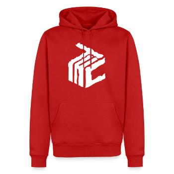 THC CUBE 3D Logo 420 - Männer Premium Bio Hoodie - Rot - Vorne - Nico (187cm)