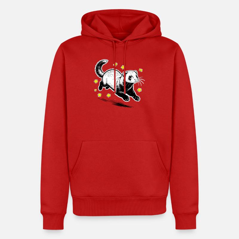 Frettchen in Blüten glitzern - Männer Premium Bio Hoodie - Rot