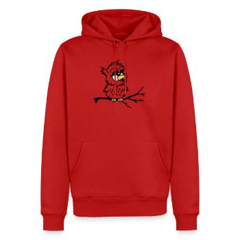 Un hibou petit bébé assis sur une branche - Sweat à capuche Premium bio Homme - rouge - Devant - Nico (187cm)
