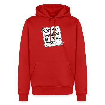 Socially Awkward But Still Friendly Funny Saying - Men’s Premium Organic Hoodie - red - Front - Nico (187cm)