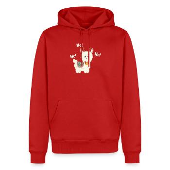 Weihnachtslama mit Glocke - Männer Premium Bio Hoodie - Rot - Vorne - Nico (187cm)