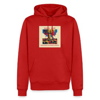 DIVIDENDEN STATT DICKICHT - Männer Premium Bio Hoodie - Rot - Vorne - Nico (187cm)