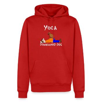 Yoga Downward Dog - Men’s Premium Organic Hoodie - red - Front - Nico (187cm)