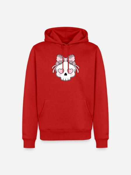 Kawaii Schädel Herzaugen - Männer Premium Bio Hoodie - Rot
