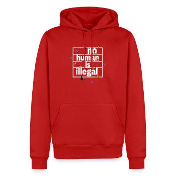 no human is illegal - The Original - Männer Premium Bio Hoodie - Rot - Vorne - Nico (187cm)