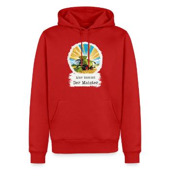 Hier kommt der Maister – Häcksler voraus! - Männer Premium Bio Hoodie - Rot - Vorne - Nico (187cm)