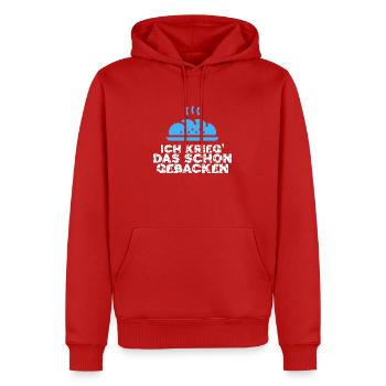 Ich krieg das schon gebacken, Hellblau - Männer Premium Bio Hoodie - Rot - Vorne - Nico (187cm)