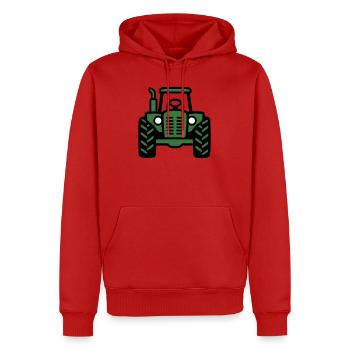 Logo de vue frontale du tracteur - Sweat à capuche Premium bio Homme - rouge - Devant - Nico (187cm)