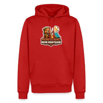 Camping Bär mit Schoko Abenteuer am Lagerfeuer - Männer Premium Bio Hoodie - Rot - Vorne - Nico (187cm)
