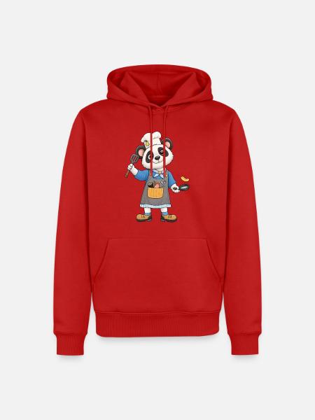 Lustiger Panda Koch mit Kochmütze - Männer Premium Bio Hoodie - Rot