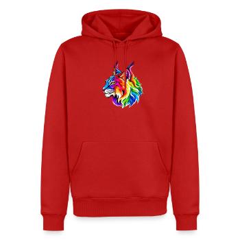 Leuchtender Regenbogen-Luchs - Männer Premium Bio Hoodie - Rot - Vorne - Nico (187cm)