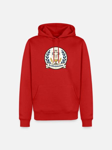 Erstkommunion Kreuz Kelch Emblem - Männer Premium Bio Hoodie - Rot
