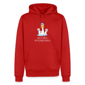 Hokus Pokus Mittelfinger Modus - Männer Premium Bio Hoodie - Rot - Vorne - Nico (187cm)