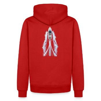 TopAnsicht Jacht mit Wasserwirbel - Männer Premium Bio Hoodie - Rot - Hinten - Nico (187cm)