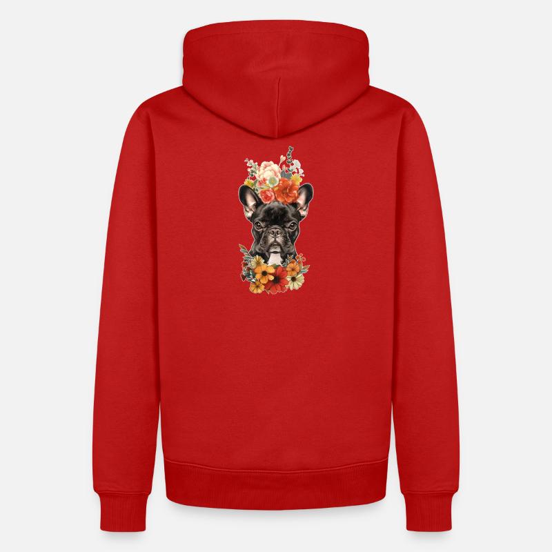 Bouledogue français avec des fleurs - Sweat à capuche Premium bio Homme - rouge