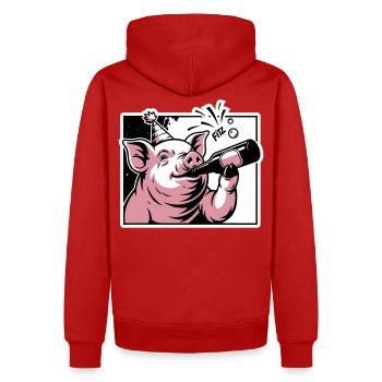 Cochon avec bouteille de fête et de célébration - Sweat à capuche Premium bio Homme - rouge - Dos - Nico (187cm)