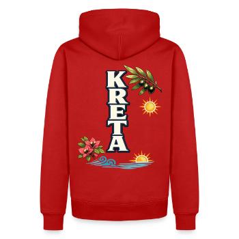 Fêtes en Crète avec un motif rameau d’olivier et mer - Sweat à capuche Premium bio Homme - rouge - Dos - Nico (187cm)