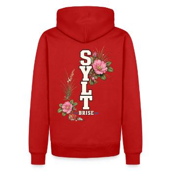 Sylt Brise mit Wildrosen und Nordsee-Flair - Männer Premium Bio Hoodie - Rot - Hinten - Nico (187cm)
