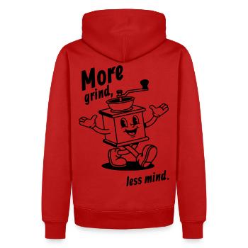 More grind, less mind! - Männer Premium Bio Hoodie - Rot - Hinten - Nico (187cm)