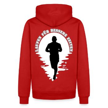 laufen für bessere Zeiten - Mann - Läufer - Männer Premium Bio Hoodie - Rot - Hinten - Nico (187cm)