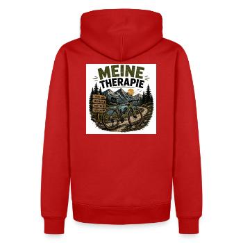 Meine Therapie: Bergbike Auszeit - Männer Premium Bio Hoodie - Rot - Hinten - Nico (187cm)