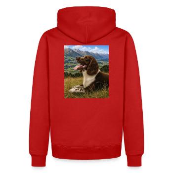 Mountain Landscape Dog Portrait - Men’s Premium Organic Hoodie - red - Back - Nico (187cm)