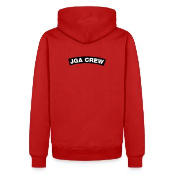 JGA Crew Element Top (JGA MC-Rocker-Kutten-Design) - Männer Premium Bio Hoodie - Rot - Hinten - Nico (187cm)