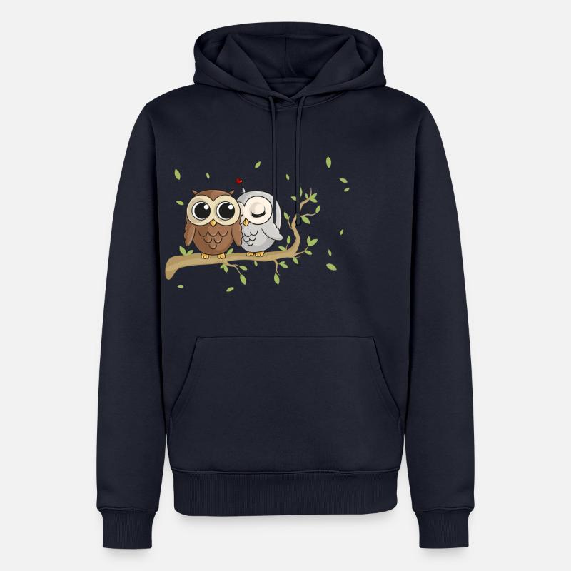 Verliebte Comic Eulen - Männer Premium Bio Hoodie - Navy