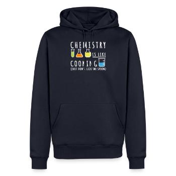 Chemistry Is Like Cooking Just Don't Lick The Spoo - Men’s Premium Organic Hoodie - navy - Front - Nico (187cm)