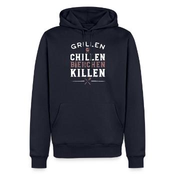 Grillen Chillen Bierchen Killen - Grillen Bier - Männer Premium Bio Hoodie - Navy - Vorne - Nico (187cm)