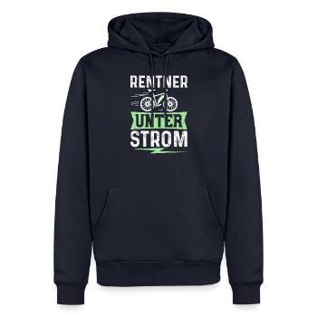 Rentner Unter Strom - E-Bike Fahrrad - Männer Premium Bio Hoodie - Navy - Vorne - Nico (187cm)