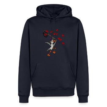 verliebte Möwe mit Kescher zum Herzen einfangen - Männer Premium Bio Hoodie - Navy - Vorne - Nico (187cm)