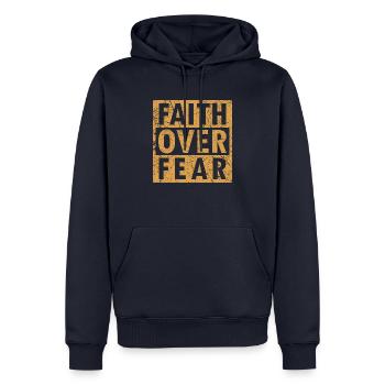 Christliche Sprüche - Männer Premium Bio Hoodie - Navy - Vorne - Nico (187cm)