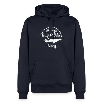 Travel Vibes uniquement - Sweat à capuche Premium bio Homme - bleu marine - Devant - Nico (187cm)