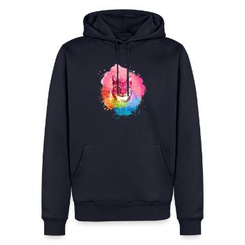 luchs,katze,blau,malerei,aquarell,pink,regenbogen - Männer Premium Bio Hoodie - Navy - Vorne - Nico (187cm)