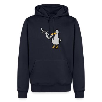 Kiffer Möwe Hanf rauchen - Männer Premium Bio Hoodie - Navy - Vorne - Nico (187cm)