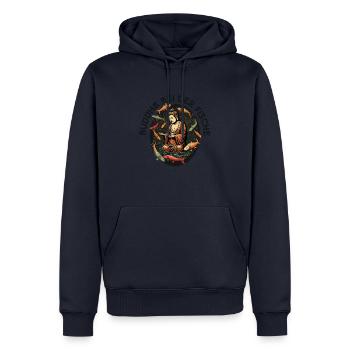 BUDDHA bei der Fische - Männer Premium Bio Hoodie - Navy - Vorne - Nico (187cm)